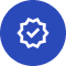 A blue circular badge with a white checkmark inside a white starburst shape in the center can be seen at top-rated auto repair shops in Surrey and Delta.