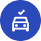 Blue circle icon with a white car and a checkmark above it, perfect for Auto Repair Surrey and Delta services.